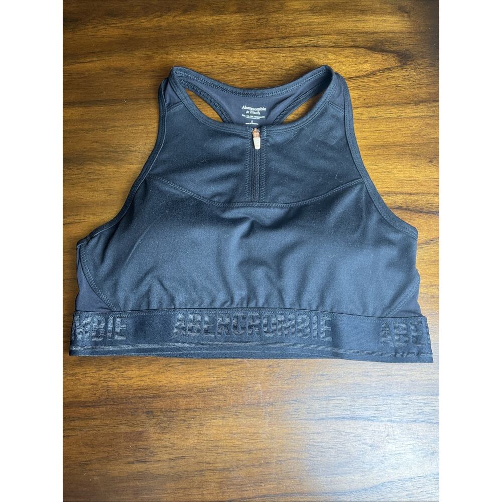 Abercrombie & Fitch Black Zipper High Neck Sports Bra Sz Small Gym Yoga Workout